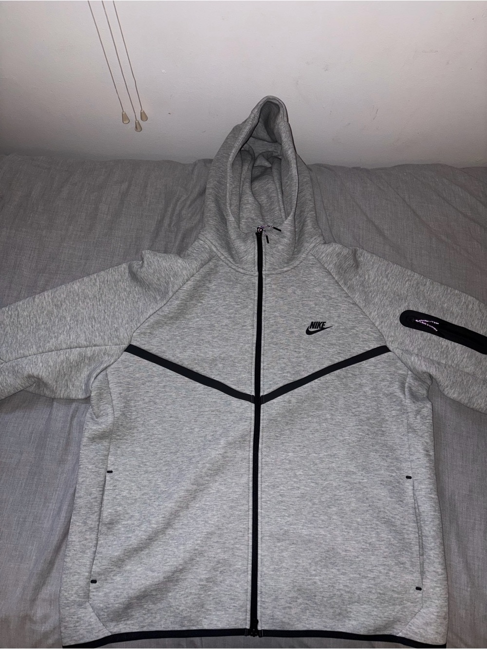 Nike Grey Heather Full-Zip Hooded Jacket with Black Trim